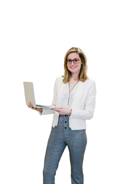 White dressed woman researching about CISM Certification in Bangalore